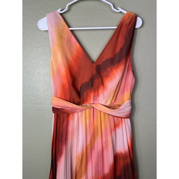 NWT Donna Morgan Women's Sleeveless Pleated Skirt Maxi Dress, Soft Creme/Rust 8 - Picture 3 of 9